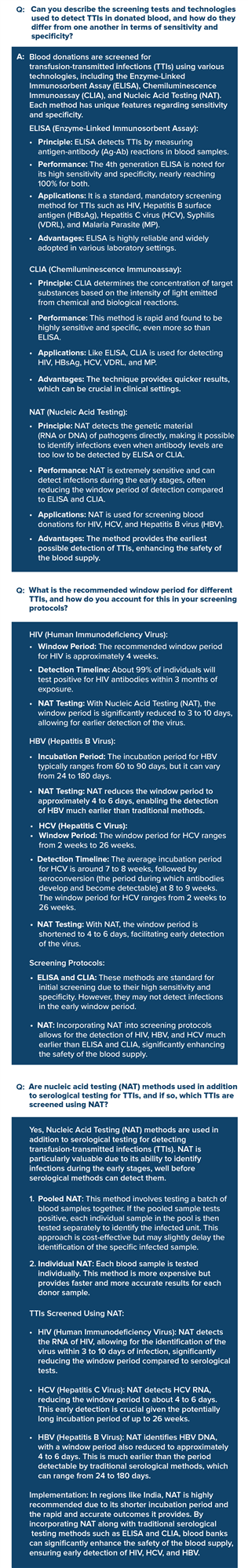 Timely screening for transfusion transmitted infections